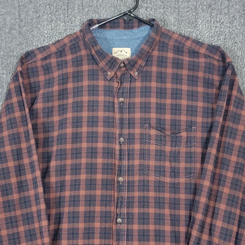 Blue Mountain Shirt Mens 3XL Brown & Blue Plaid Long Sleeve Button Down - Picture 2 of 10